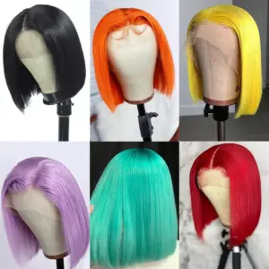 Colored Short Bob Human Hair Wigs for Women - Haircare Products | Technik & Gadgets