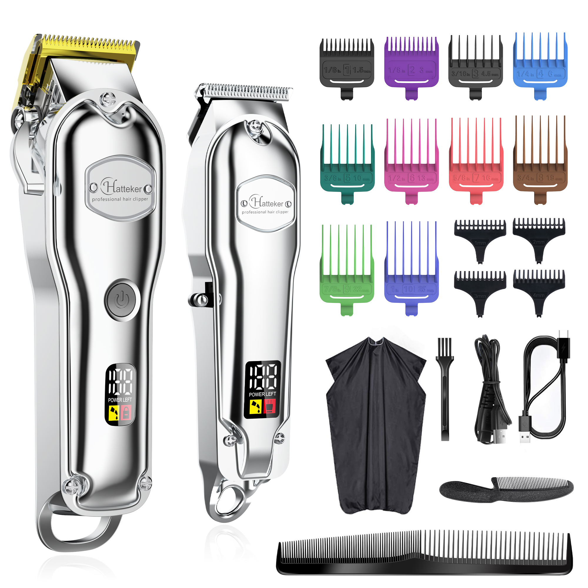 Hatteker Professional Cutter Mans Clipper Set Metal Electric Cordless Hair Trimmer for Barber LCD Display Hairdressing - K...