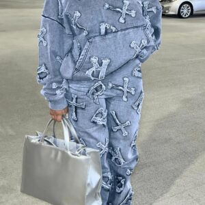 Women's Autumn Printed Pocket Long-sleeved Sweatshirt 2-piece Set, Trousers Suit For Women - Damenbekleidung