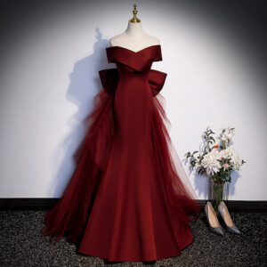 Burgundy wedding dress toast dress bride socialite light luxury engagement wedding one-shoulder evening dress art test fis...