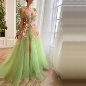​​Elegant French-Slit Green Dress – Strapless A-Line Gown For Bridesmaids & Performances​​ - Damenbekleidung