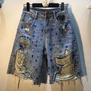 Women's Clothing High Waist Denim Shorts Women Summer New Slim Fit Versatile Ripped Tassel Hot Pants Trend - Damenbekleidung