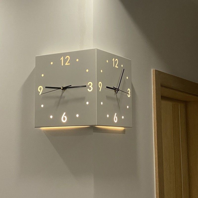 Dual-Face Silent Wall Clock - Modern Metal Corner Clock With Optional Motion-Sensor Light, Battery-Powered, Minimalist Hom...