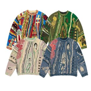 Vintage Contrast Ethnic Style Portrait Knitted Round Neck Pullover Sweater Jacquard Large Size - Herrenbekleidung