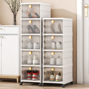 Home & Garden Foldable internet celebrity shoe box flip transparent shoe cabinet plastic simple installation free shoe bag storage box cd shoe wall