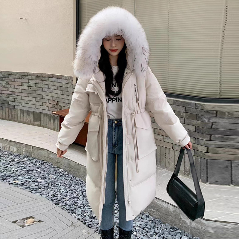 Women's Clothing Workwear long Warm jacket jacket for women 2024 winter fashion slim waist large fur collar warm white duc...