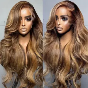 200 Density Body Wave 30 32 Inch Highlight Lace Front Human Hair Color Transparent Lace Frontal Wigs Women - Haircare Prod...