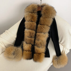 Women's Clothing popular women's knitted sweater with detachable real fox fur collar and cuffs fur cardigan knitted sweate...