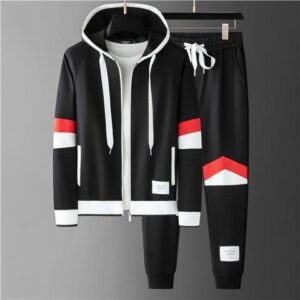 Men's Clothing New Light Luxury Cardigan Suit Men's Personalized Striped Color Matching Hooded Sweatshirt Jacket Two-piece...