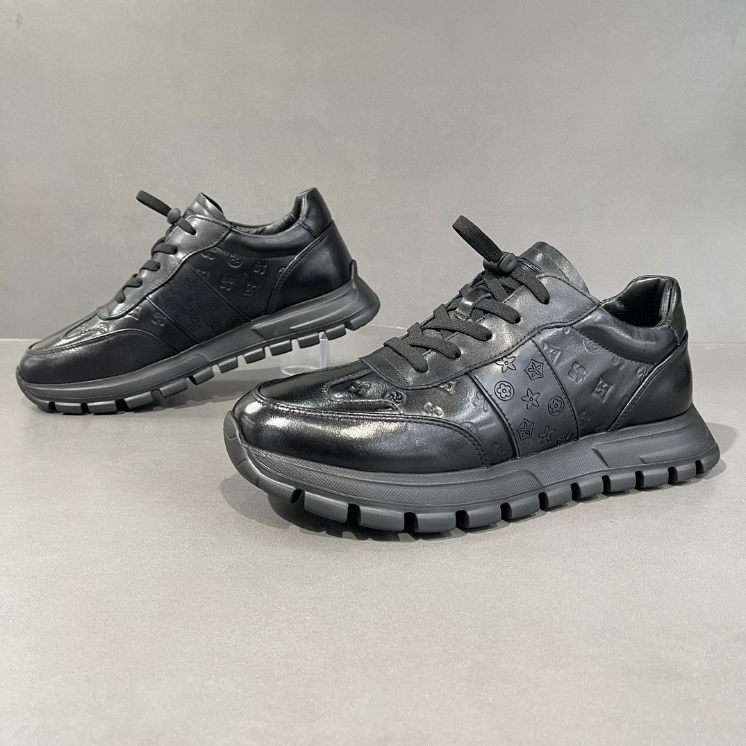 Men's Leather Light Luxury Printed Dad Thick Soled Trendy For Men's Niche Versatile Casual Shoes - Schuhe