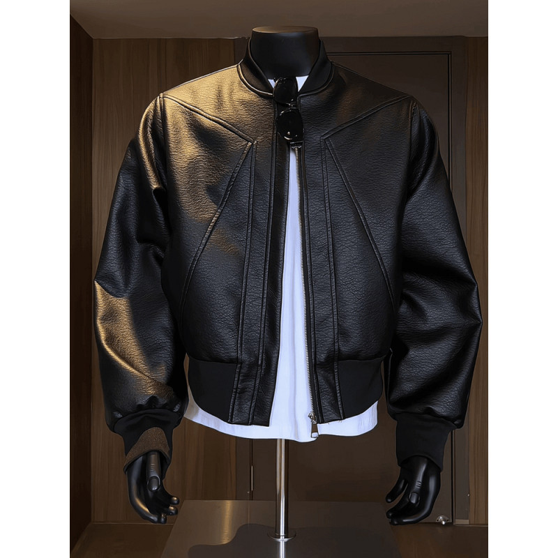 Men’s Vintage Cracked PU Leather Jacket – Retro Biker Style With Ribbed Hem Windproof & Abrasion-Resistant, Short-Length...
