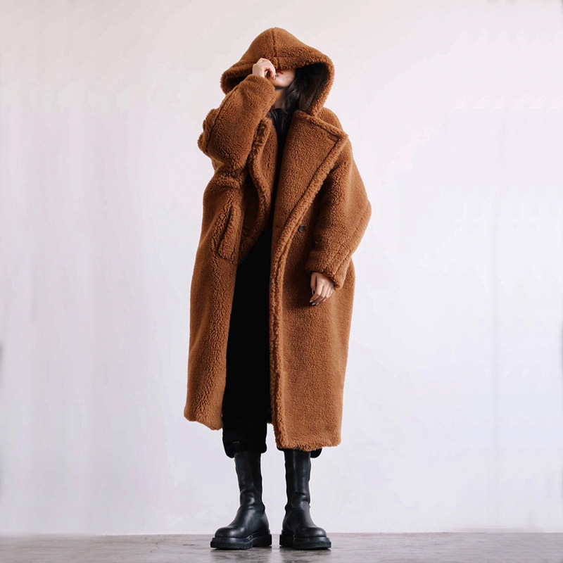 Women's Clothing Autumn And Winter Casual Fur Coat Women's Coat Mid Length Hooded Lapel Fashionable Lamb Wool Temperament ...