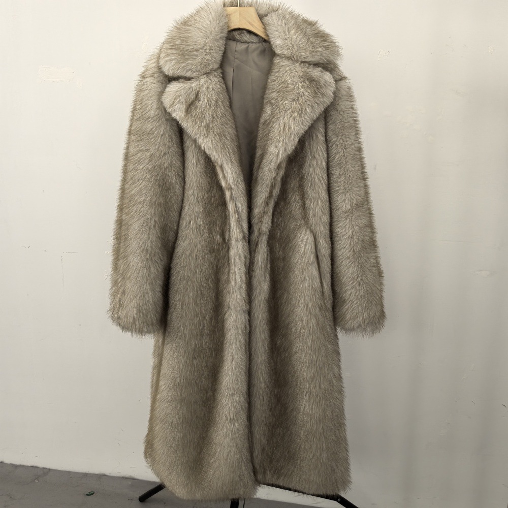 Damenbekleidung Hochwertiger Kunstpelz Umweltfreundlicher Damen Langer Kunstpelzmantel - Elegante Jacke Reverstaschen Indi...