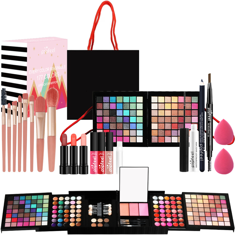 Makeup Sets POPFEEL Set 177 Color Eye Shadow Palette Blush Lip Gloss And Contouring Set With Brush Suitable For Beginners ...