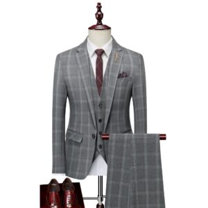 Men's clothing Plaid Three-piece Suit Suit Men's Casual Suit Groom's Groomsmen's Dress - Herrenbekleidung