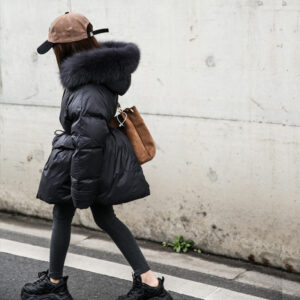 Children's Down Jacket Long Thick Baby Girls White Duck Down Winter Children Big Children Big Hair Collar Children's Cloth...