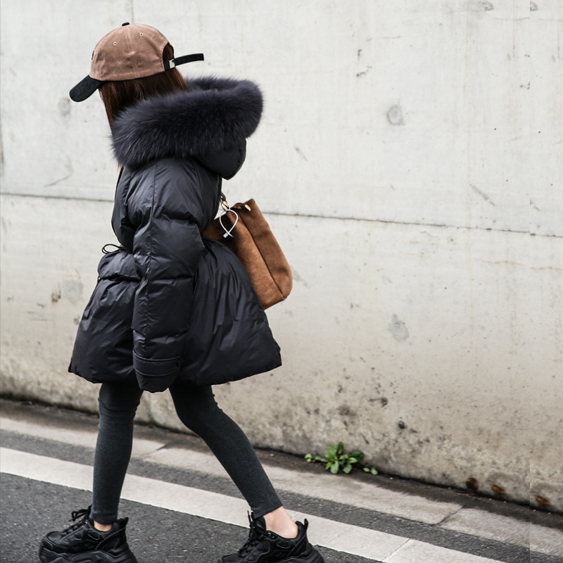 Children's Down Jacket Long Thick Baby Girls White Duck Down Winter Children Big Children Big Hair Collar Children's Cloth...