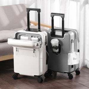 US Multifunctional Front Opening Suitcase Large Capacity Women's Suitcase Cup Holder Trolley Suitcase 20 Inch Boarding Sui...