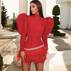 Women's Clothing Personalized Feather Long Sleeve Bandage Dresses - Damenbekleidung | Technik & Gadgets