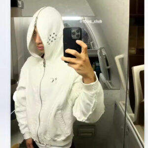 Men's Clothing THUG CLUB VIBE Washed Metal Zipper Masked Ninja Hooded Cardigan Short Sweatshirt Men's Jacket - Herrenbekle...