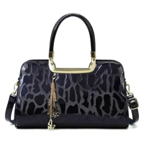 Hot Selg Bags, New Women's High-End Feel, Patent Leather, Stone Pattern Boston Single Shoulder Crossbody Bag, Large - Taschen