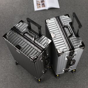Luggage Large Capacity Aluminum Frame Trolley Box All Aluminum Aviation Boarding Box Thickened Leather Suitcase Travel Box...