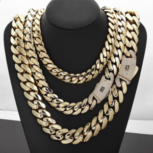 European And American Hip-Hop Cross-Border 14K Gold Smooth Cuban Chain Men's Necklace Quality Jewelry Personality Trendy -...
