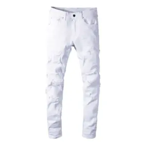 Jeans Sokotoo Men's white stretch ripped biker jeans Slim skinny pleated patchwork denim pants T221102 - Herrenbekleidung