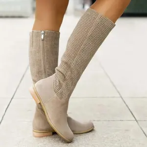 Autumn Winter Artificial Suede Casual Low Heels University Style Shoes Zipper 40-43 Womens Knee High Boots 241116 - Schuhe