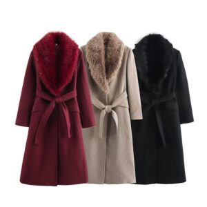 ​​Elegant Wool Coat With Faux Fur Collar – Women’s Slim-Fit Long Coat, Chic Winter Outerwear For Office & Casual Wear​​ - ...