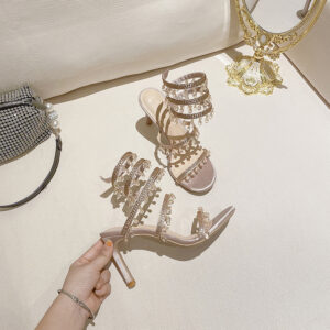 Women Shoes Fashionable Heels Fashionable Sports Shoes Snake Tangle Crystal Pendant With Rhinestones French Straight Heels...