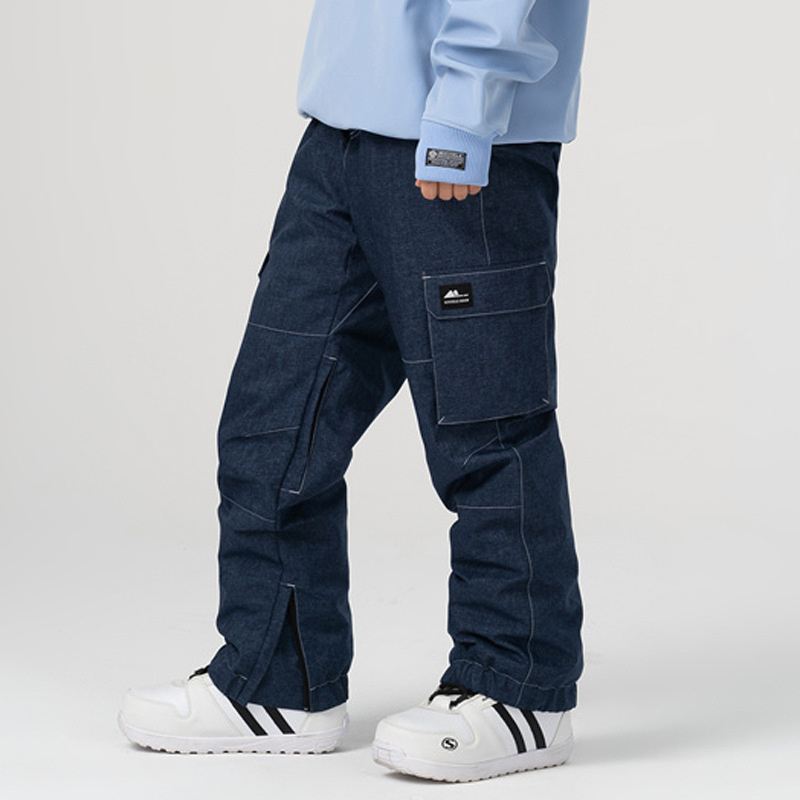 Outdoor leisure single and double board denim ski pants women's waterproof loose warm men's snow pants - Andere Sportarten