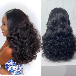 100 Human Hair Density Highlight Ombre Double Drawn Bouncy Body Wave Wigs Full Fumi Weave Wavy Hair Lace - Haircare Products
