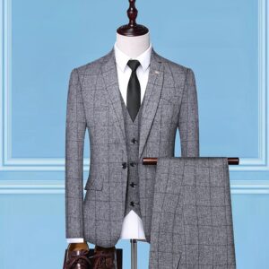 Men's Clothing 2024 Spring New Groom Slim Plaid Suit Three-Piece Korean Style Wedding Groomsmen Men’S Dress Wholesale - He...