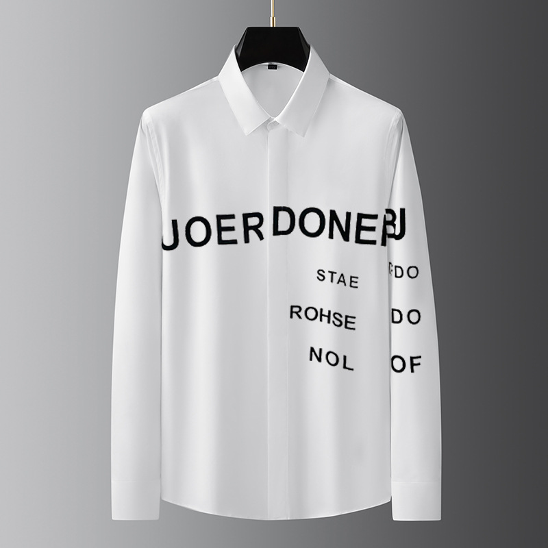 Men's Clothing Spring and Autumn new style non ironing high end solid color men's long sleeved shirt flocking all match pu...