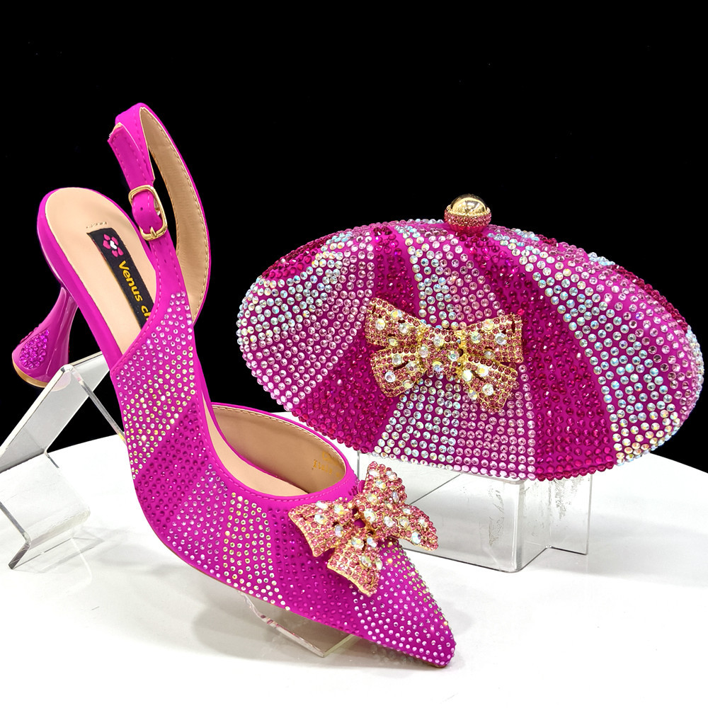 Elegant Pointed-Toe Rhinestone Sandals With Bow & Round Handbag Set – Women’s Fashion Show Heels & Clutch For Parties & S...