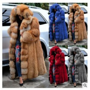 Women's Clothing Winter Long Fur Solid Color Jacket Loose Fashionable Warmth Thick Extra Size Hooded Coat - Damenbekleidung