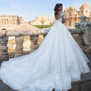 V-neck large tail wedding dress retro sexy tulle long-sleeved wedding dress - Damenbekleidung | Technik & Gadgets