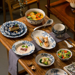 Exquisite Chinese Blue & White Porcelain Dinnerware Set - Handcrafted Ceramic Bowl & Chopsticks Collection With Under-glaz...