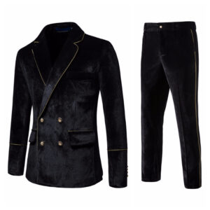 Men's Clothing Spring And Summer New Men's Suit Set Velvet Gold Rimmed Double Breasted Suit Dress Performance Set - Herren...