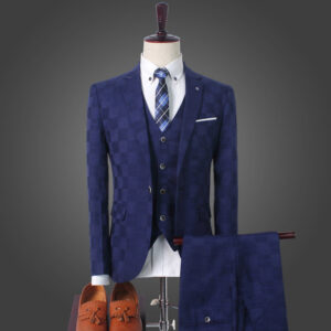 [RegalThreads] Men's 3-Piece Plaid Suit - Slim Fit Wedding Attire | Business Casual Blazer Set - Herrenbekleidung