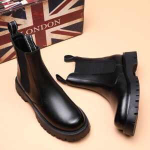 Boots Men's Niche Heightened Thick-soled Martin Boots Black Side Zipper High-top Casual Short Boots - Schuhe