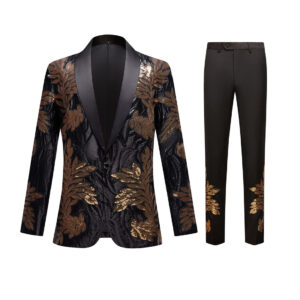 men’s fashion positioning applique sequin suit two-piece set Wedding banquet singer dress top + pants