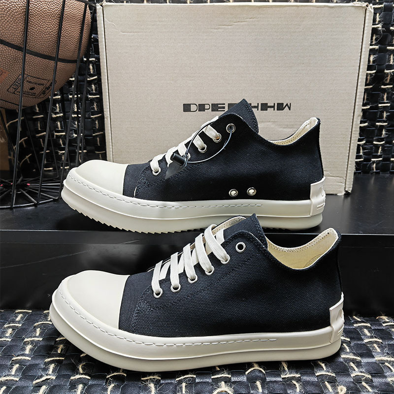 RO Double Line Black Casual Versatile Couple Style Board For Men And Women, Thick Soled Round Toe Low Top Lace Up Canvas -...
