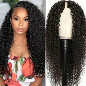 V Part Water Wave Human Hair Wig 180% Density Natural Color Curly Brazilian Wigs 18-32 Inch - Haircare Products