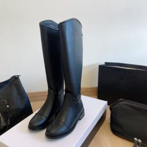 26ss New ChaneI Style Knight Over-the-Knee Long Round Toe Low Slimming High Tube Chunky Heel Back Zipper Women's Boots - S...