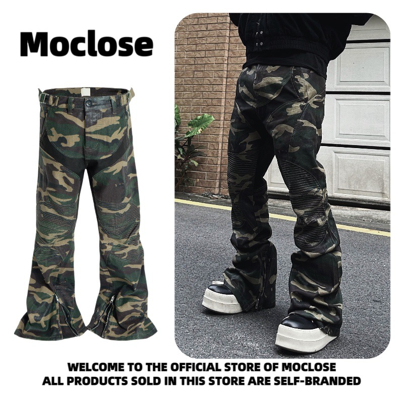 Men's Clothing Moclose American Street Fashion Brand Splicing Camouflage Men's And Women's Loose Wide Leg Flared Casual Mo...