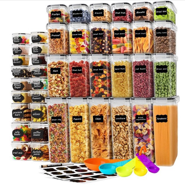 42-Piece BPA-Free Plastic Food Storage Container Set – Airtight Stackable Pantry Organizers For Dry Goods, Spices & Coffee...