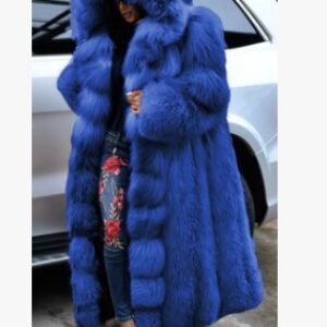 Women'S Winter Extra Long Fur Solid Color Jacket Loose Fashionable Warmth Thick Extra Size Hooded Coat - Damenbekleidung