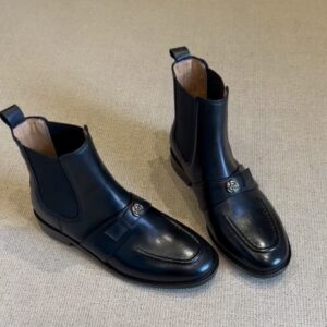Genuine Leather Short For Women Spring And Autumn Single Elegant Chunky Heel Camellia British Style Martin Boots - Schuhe